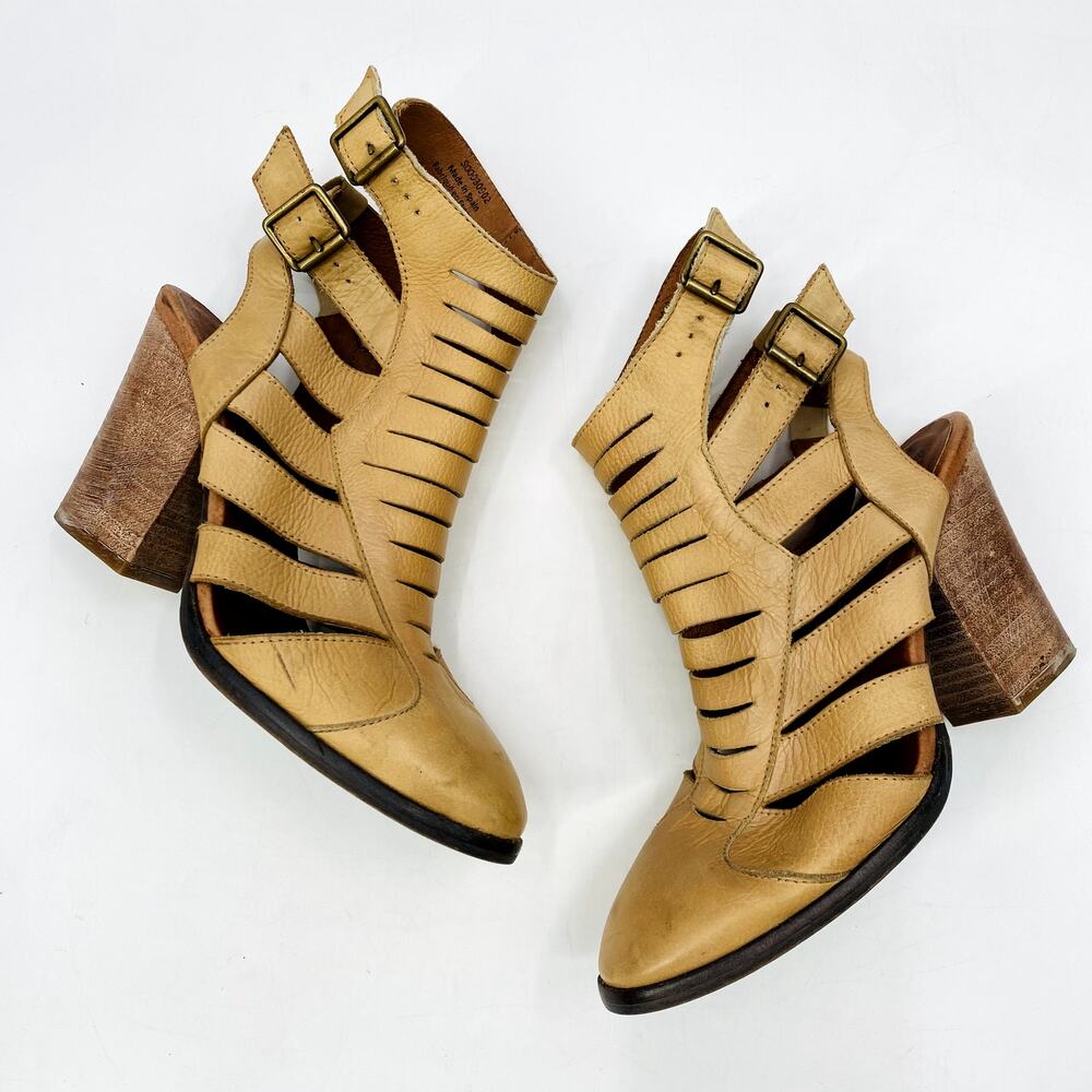 Free people Cream Leather Cutout Booties